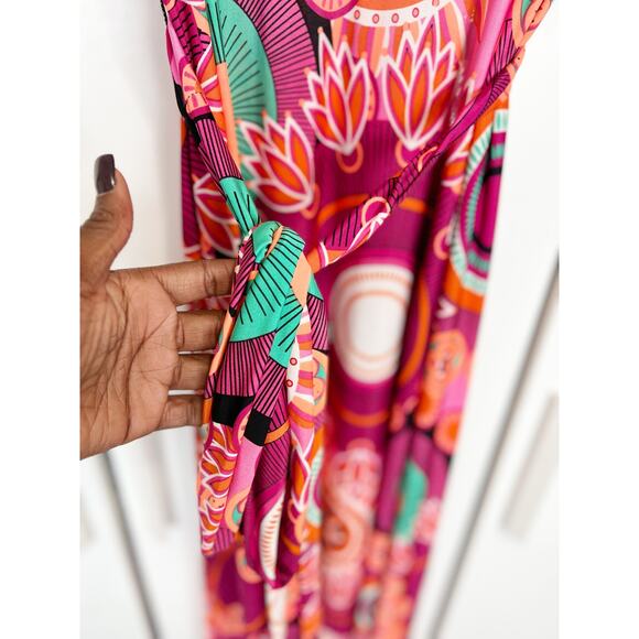 Uptown USA Floral Bohemian Tie Waist Faux Wrap Maxi Sun Dress Multicolor Size 1X - Picture 4 of 7